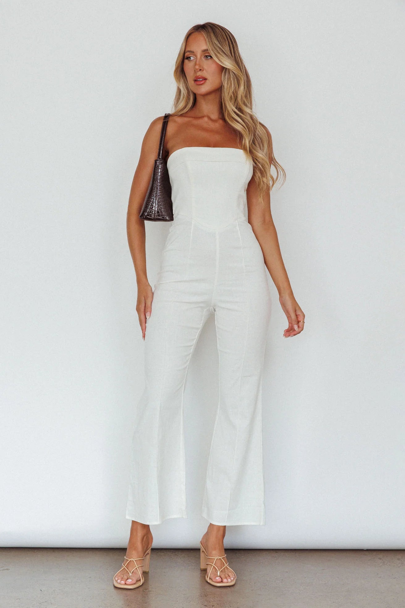 What's The Catch Strapless Jumpsuit White