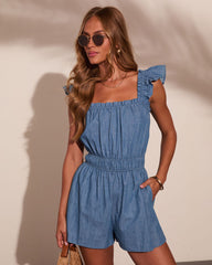 Soft Departure Pleated Chambray Romper