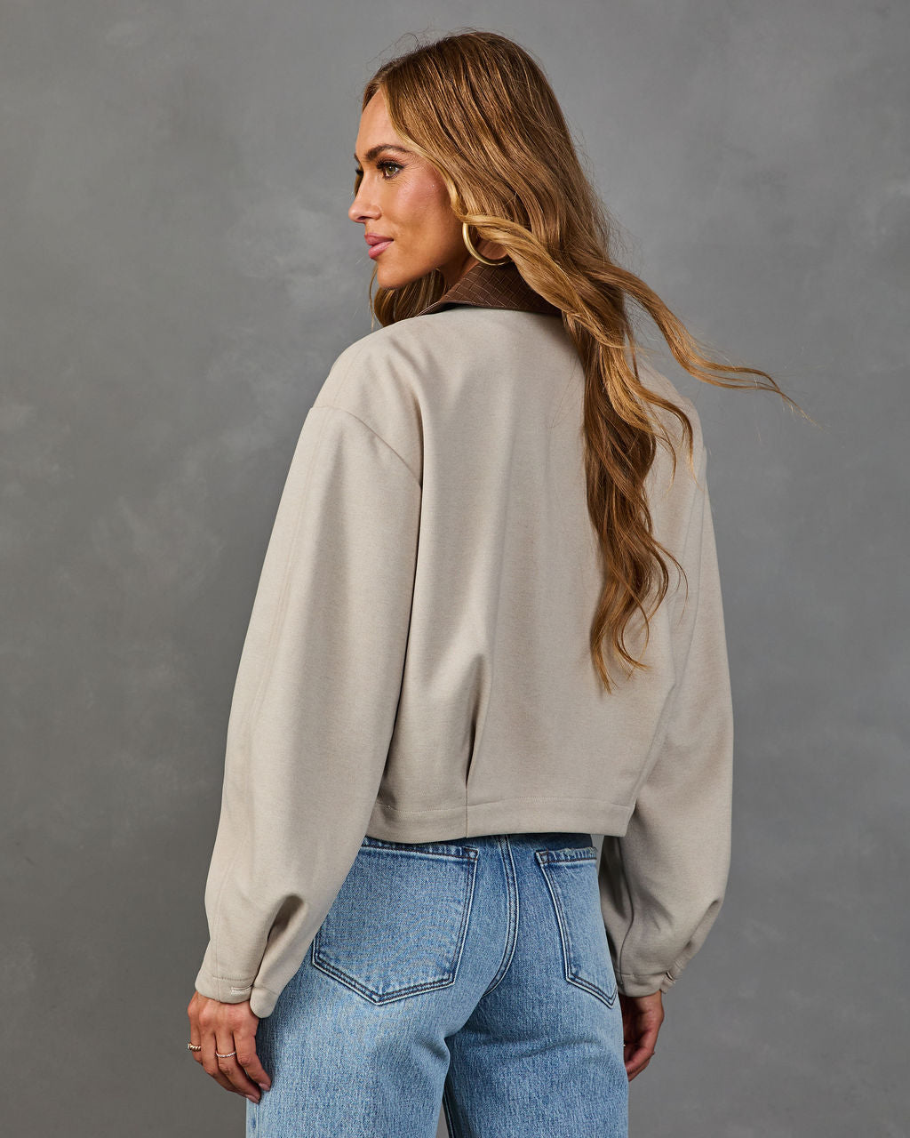 Fall Energy Contrast Vegan Leather Collar Utility Jacket