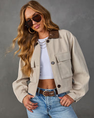 Fall Energy Contrast Vegan Leather Collar Utility Jacket