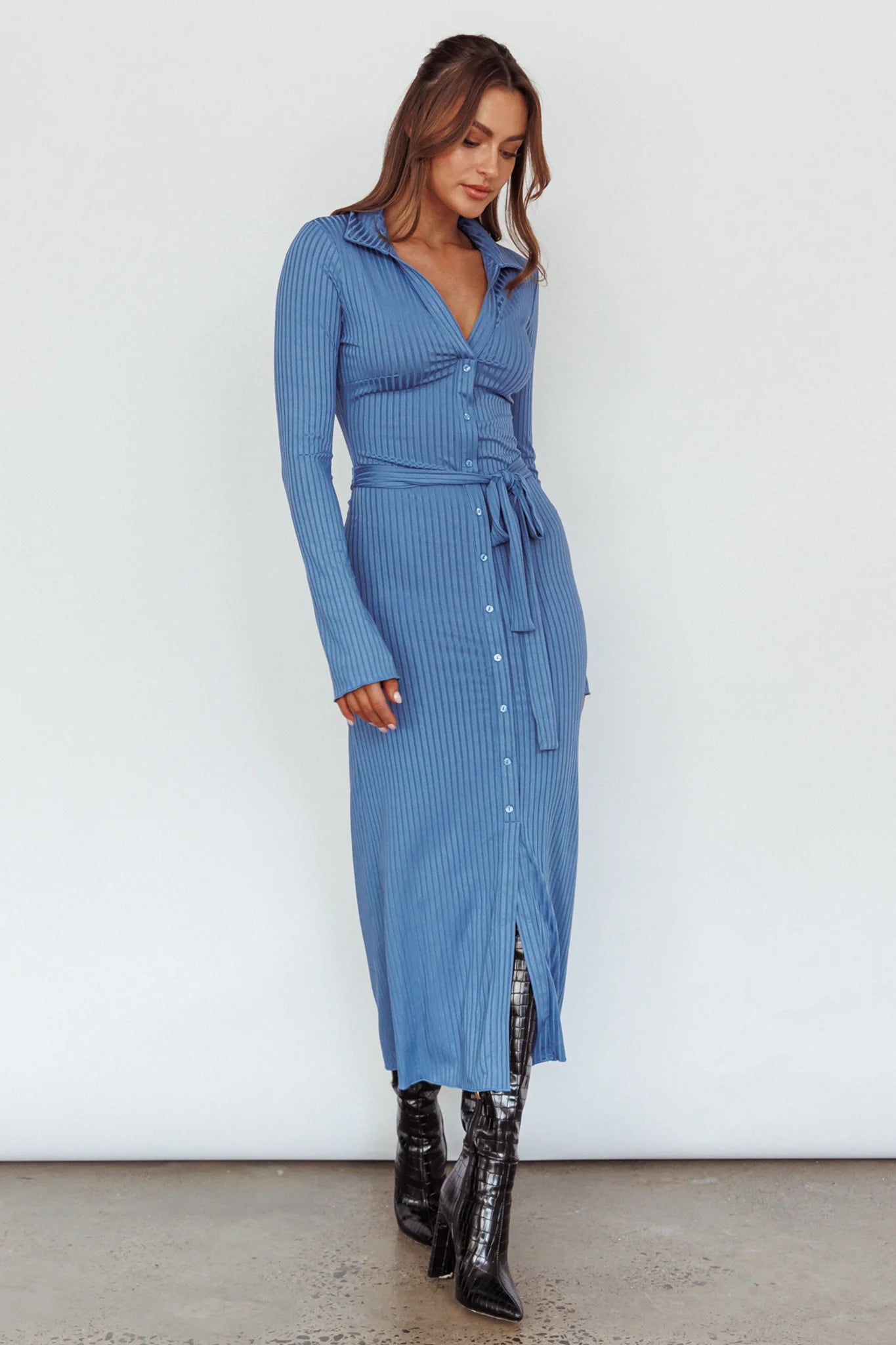 Eastcoast Collared Placket Midi Dress Blue