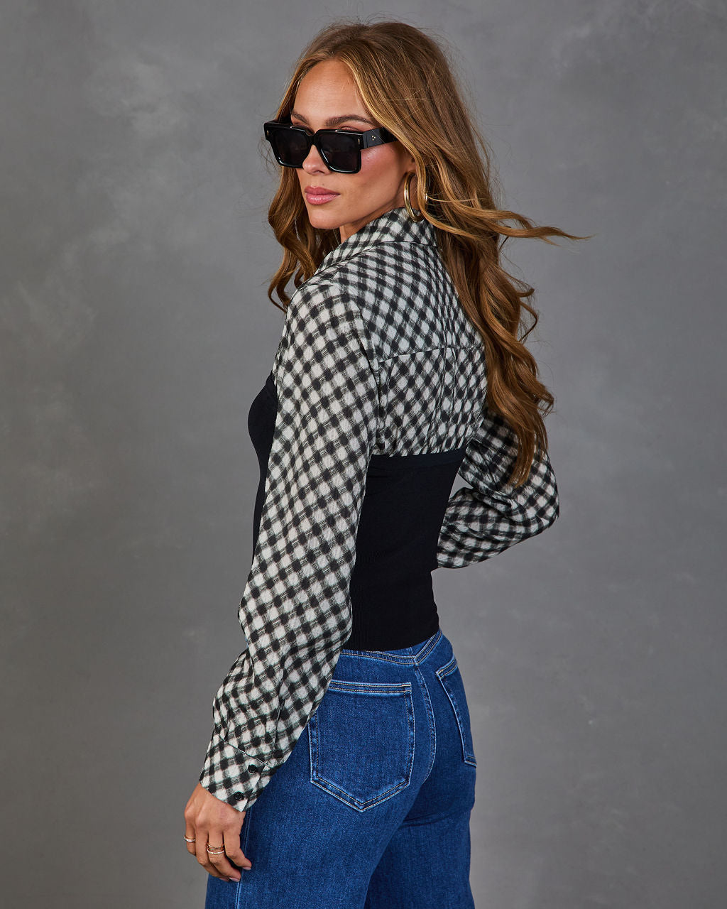 Tomar Plaid Knit Vest Twofer Blouse