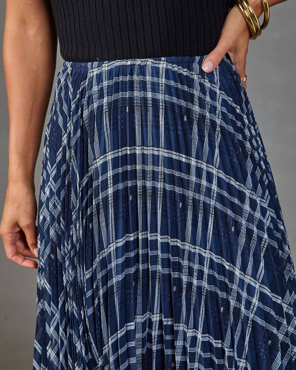 Suzanne Pleated Plaid Midi Skirt