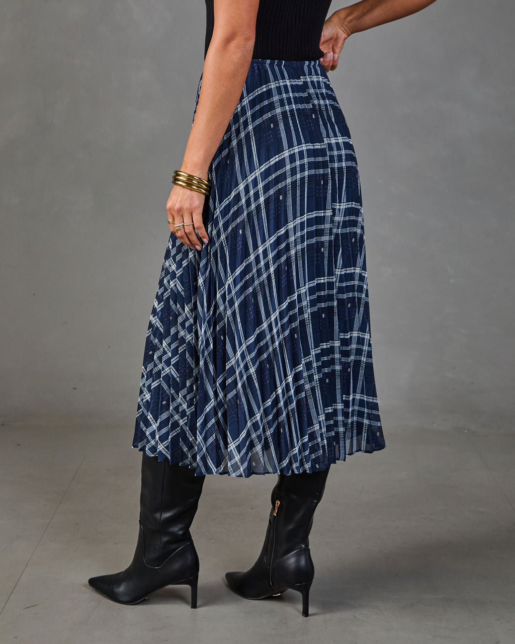 Suzanne Pleated Plaid Midi Skirt
