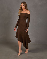 Abby Knit Lace Off the Shoulder High Low Midi Dress