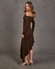 Abby Knit Lace Off the Shoulder High Low Midi Dress