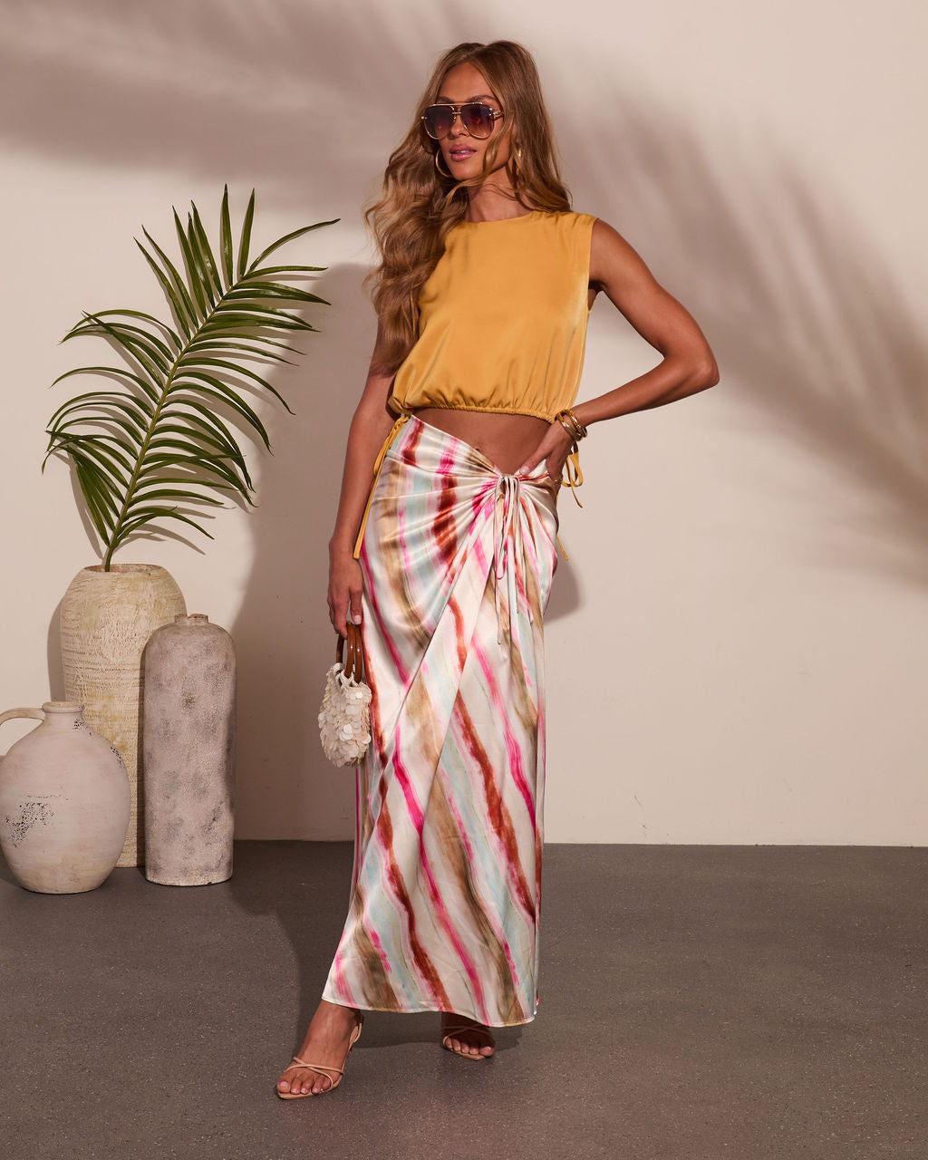 Mango Moon Satin Drawstring Hem Top