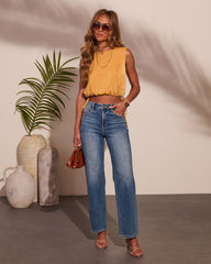Mango Moon Satin Drawstring Hem Top
