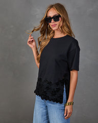 Shawna Cotton Flocked Floral Lace Hem Top