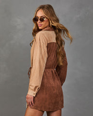 Calise Faux Suede Color Block Waist Tie Romper