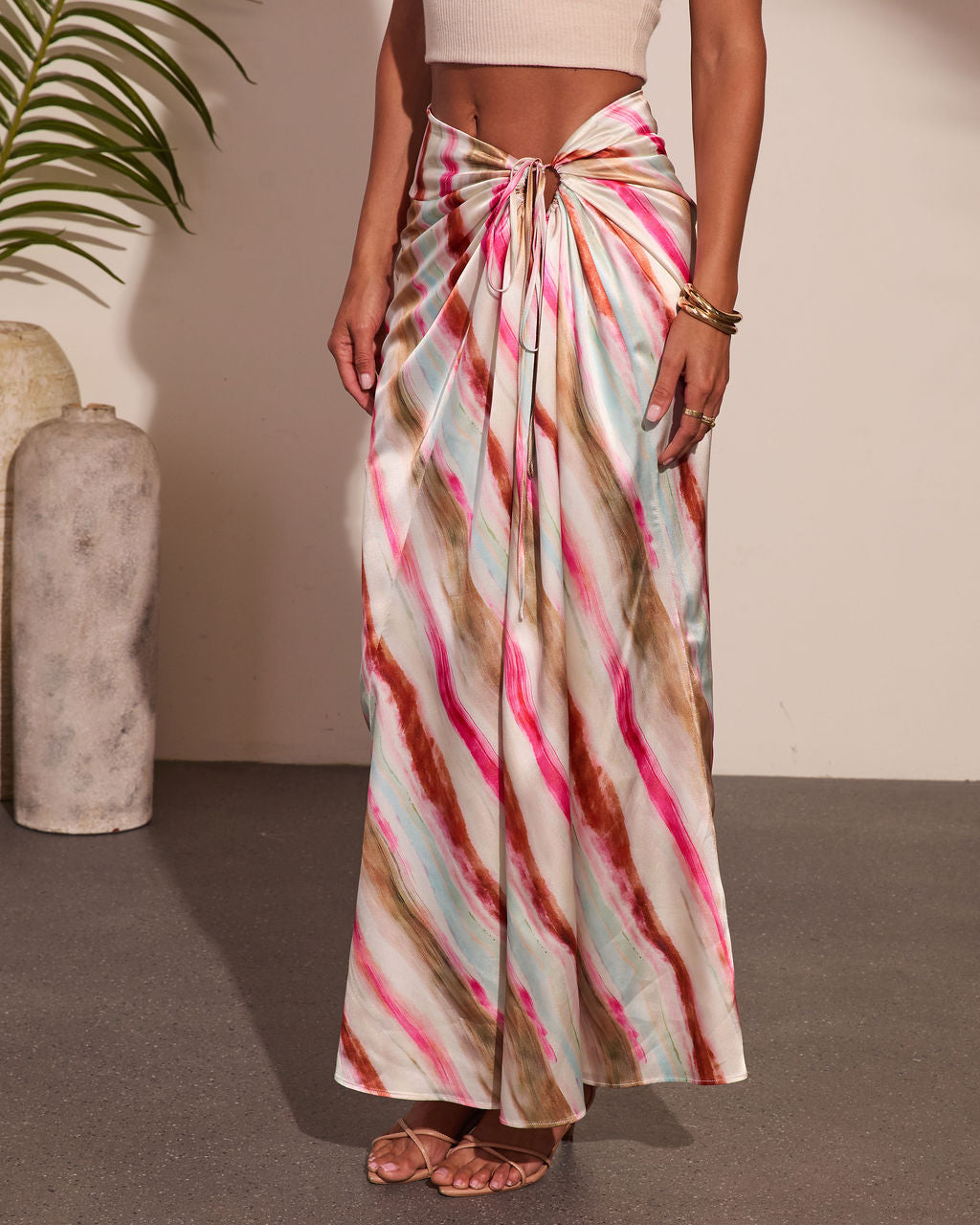 Night Breeze Satin Striped Maxi Skirt