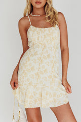 Promise Me Ruched Bust Pintuck Pleat Detail Dress Floral Yellow