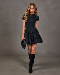 Elowyn Cotton Plaid Mock Neck Mini Dress