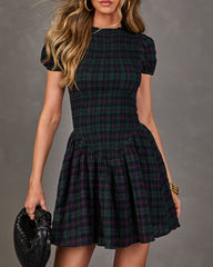 Elowyn Cotton Plaid Mock Neck Mini Dress