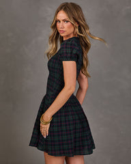 Elowyn Cotton Plaid Mock Neck Mini Dress