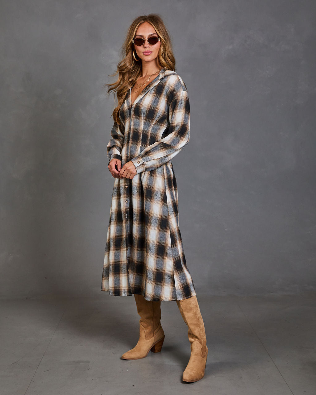 Robynn Plaid Midi Shirt Dress