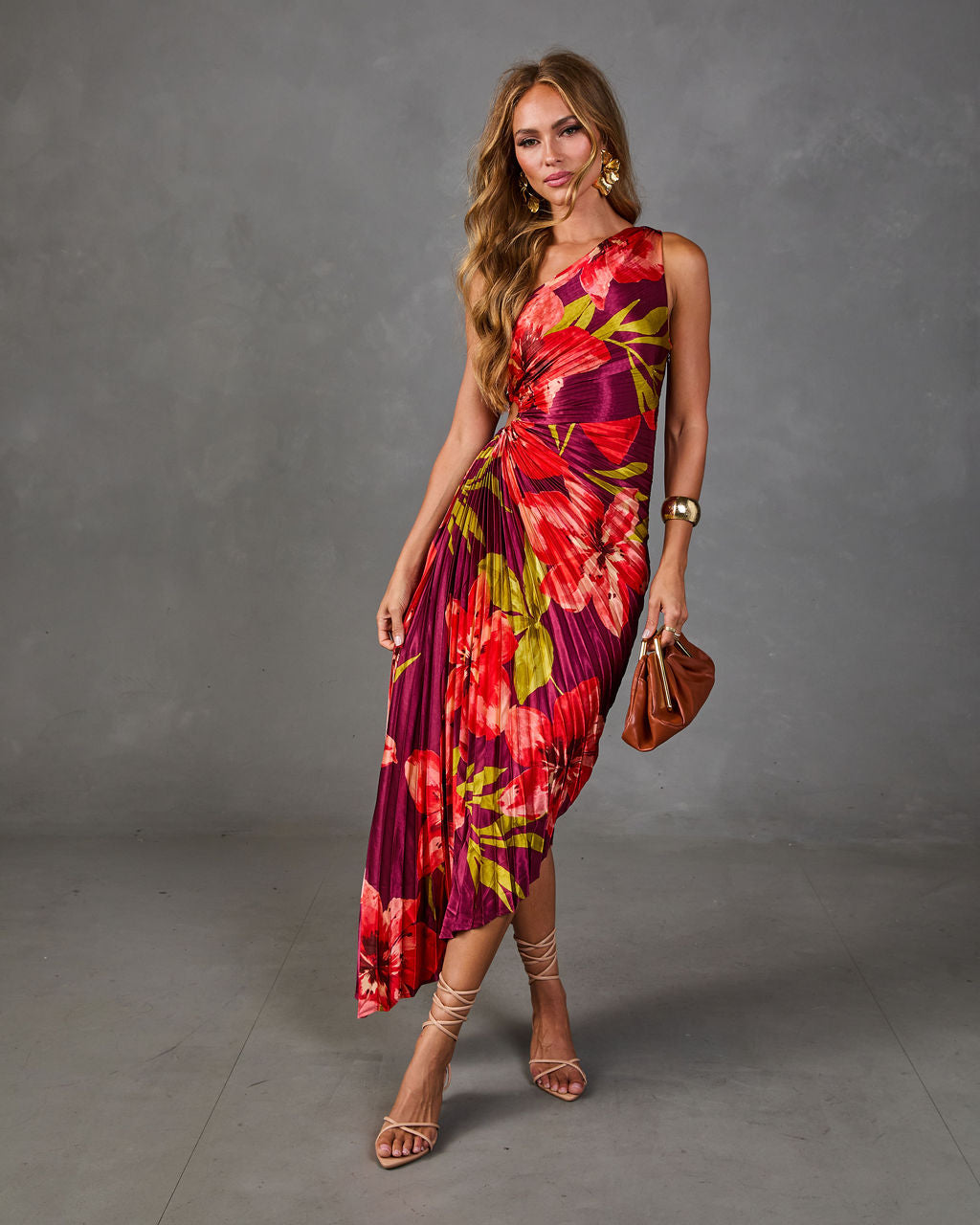 Modern Day Glam Printed One Shoulder Asymmetrical Maxi Dress