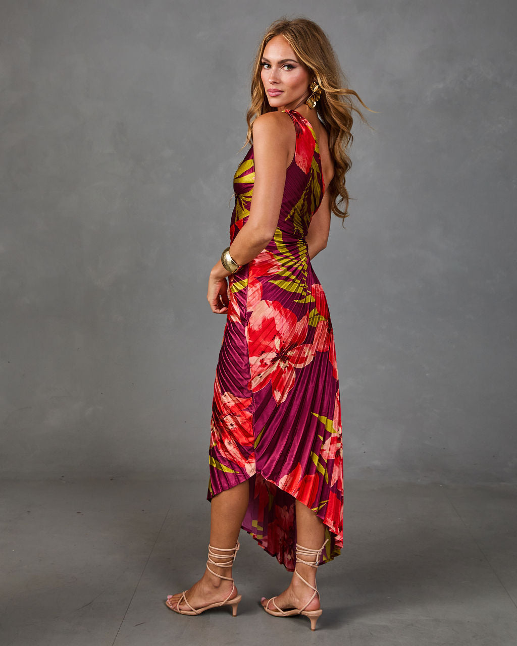 Modern Day Glam Printed One Shoulder Asymmetrical Maxi Dress
