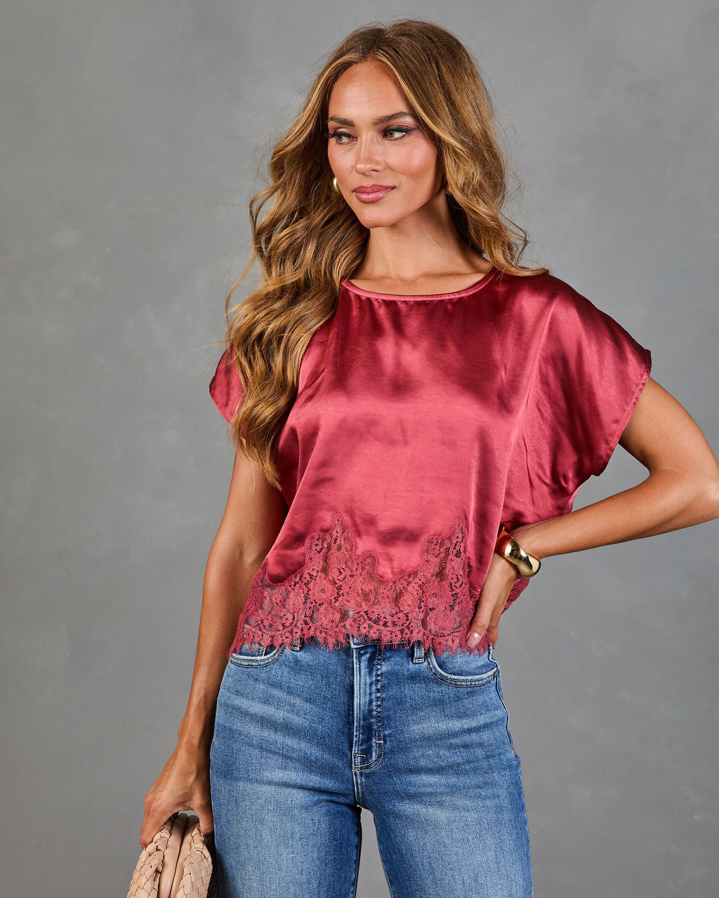 Denali Satin Lace Trim Top