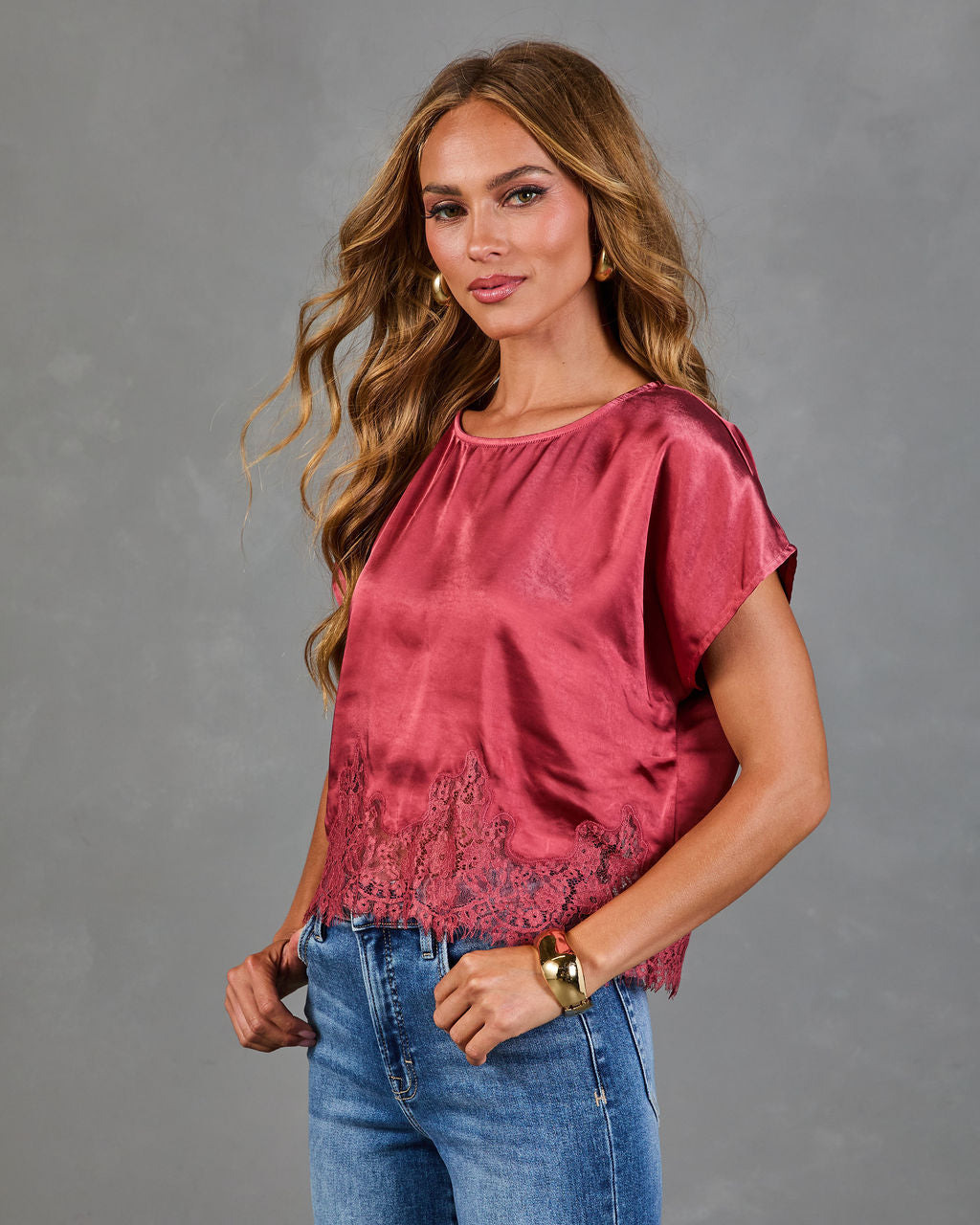 Denali Satin Lace Trim Top