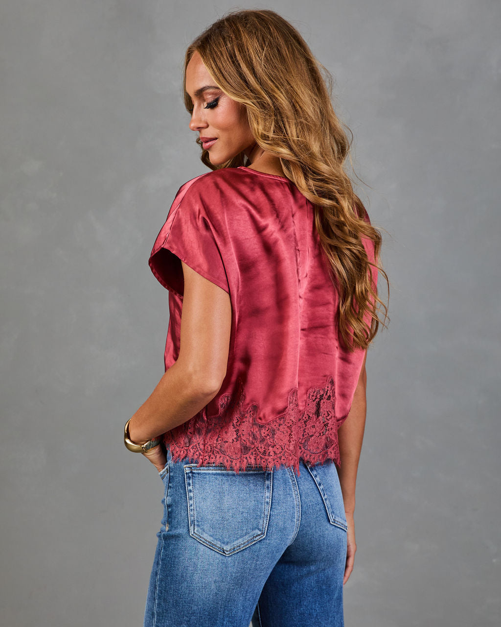 Denali Satin Lace Trim Top