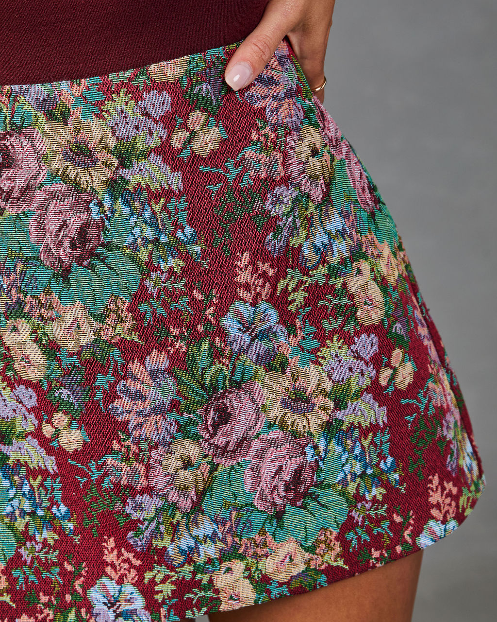 Blossom Trail Floral Tapestry Mini Skirt