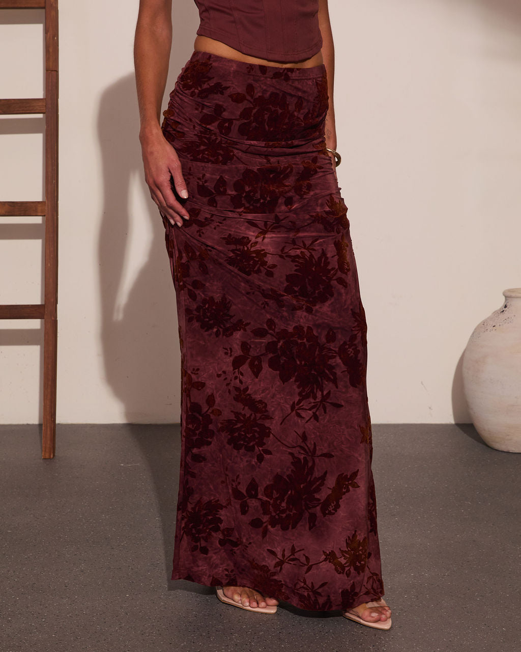 Blushing Rose Floral Burnout Maxi Skirt