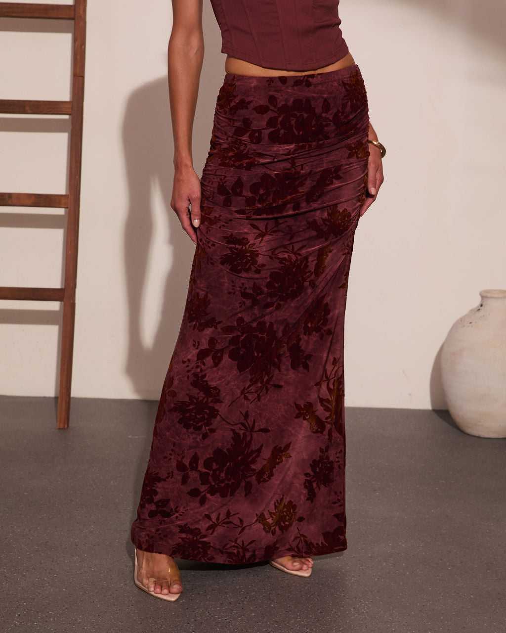 Blushing Rose Floral Burnout Maxi Skirt