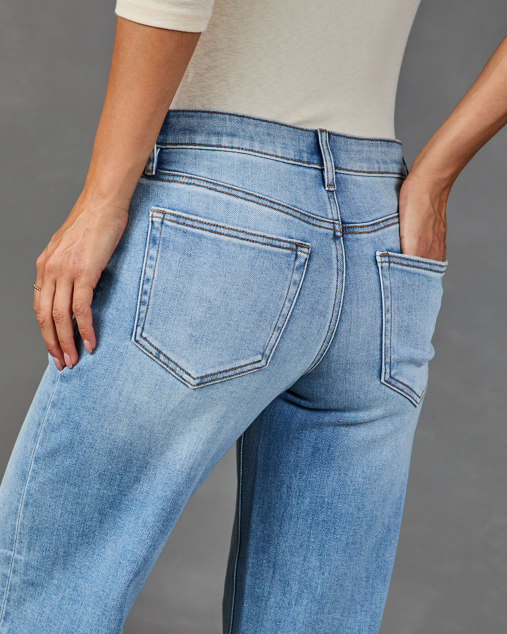 Grace Stretch Mid Rise Distressed Straight Leg Jeans