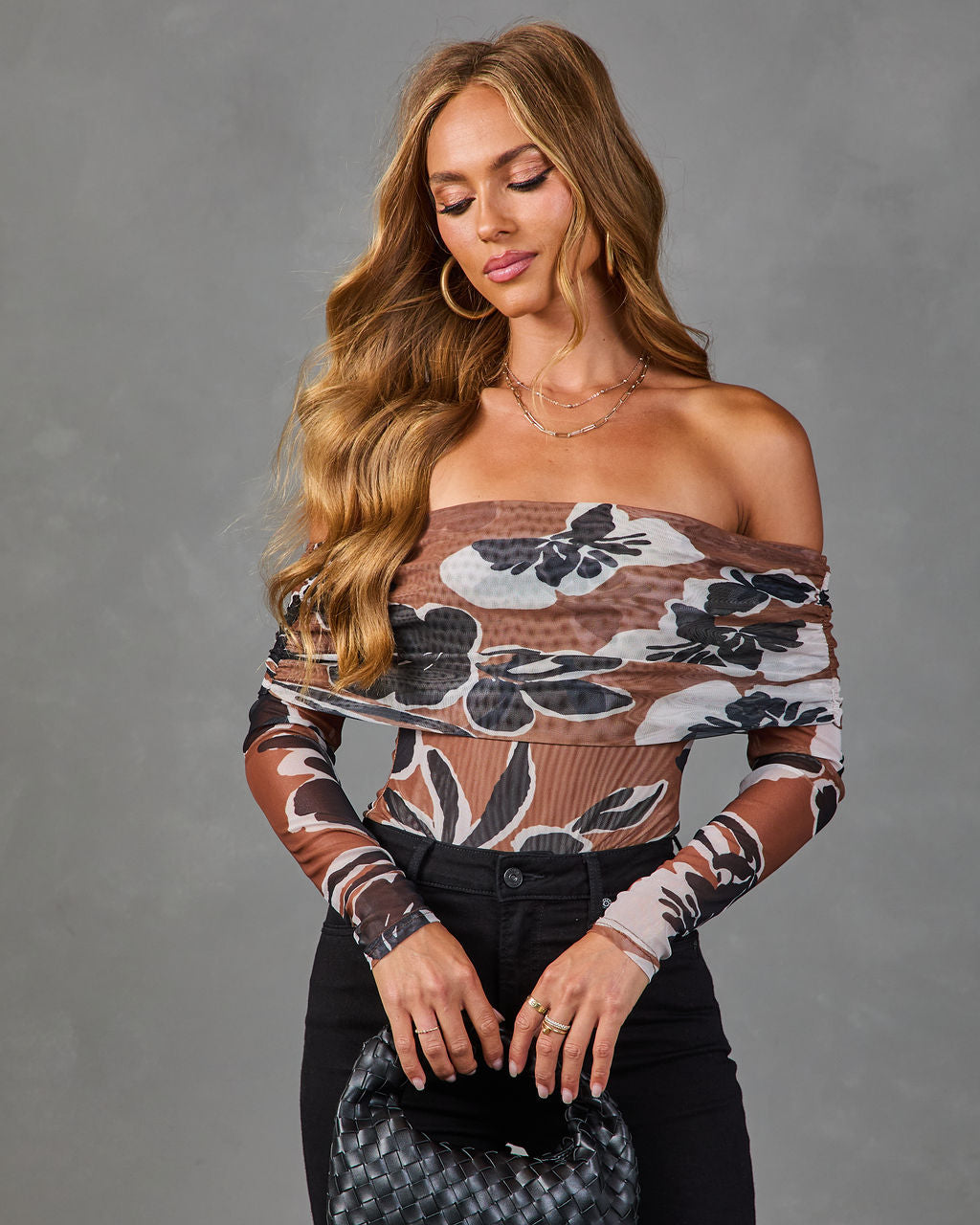Whispering Roses Mesh Floral Off the Shoulder Bodysuit