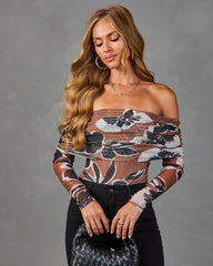 Whispering Roses Mesh Floral Off the Shoulder Bodysuit