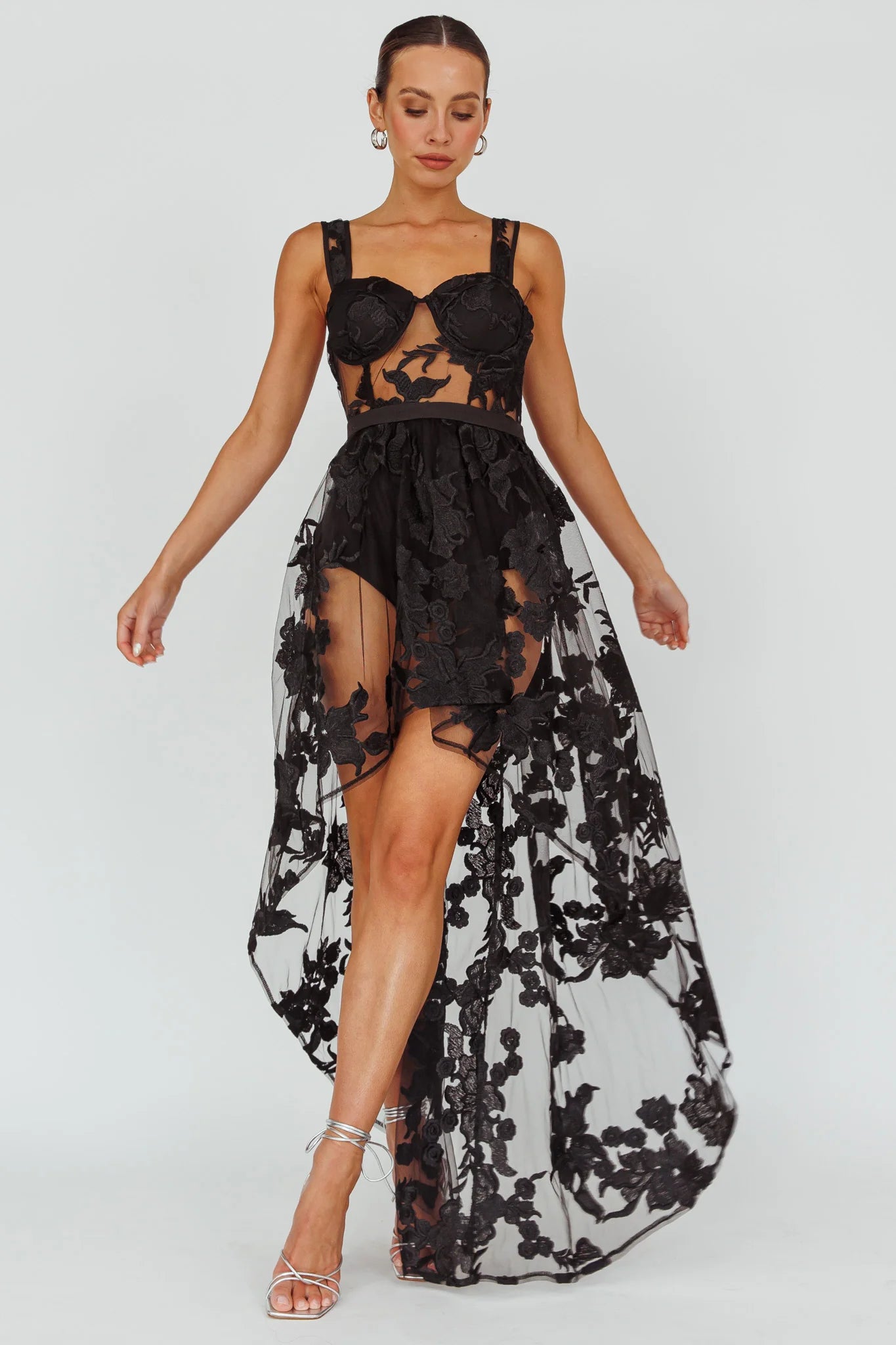 Moonlight Tango High-Low Mesh Top Black