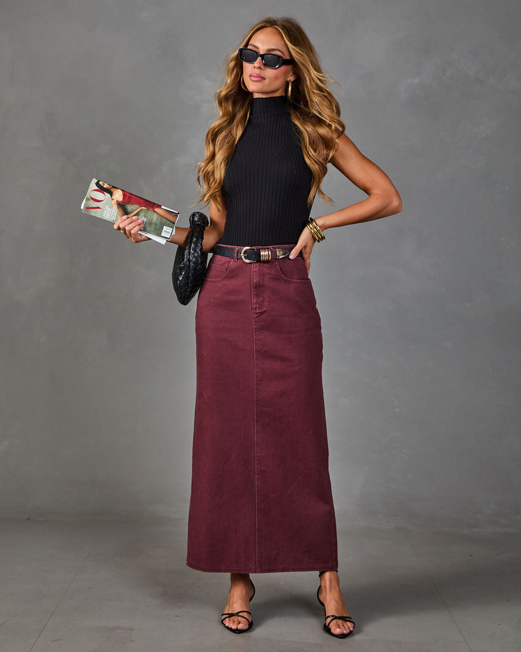Toasted Glow Denim Midi Skirt