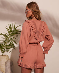 Soft Dusk Ruffle Cotton Eyelet Lace Trim Romper