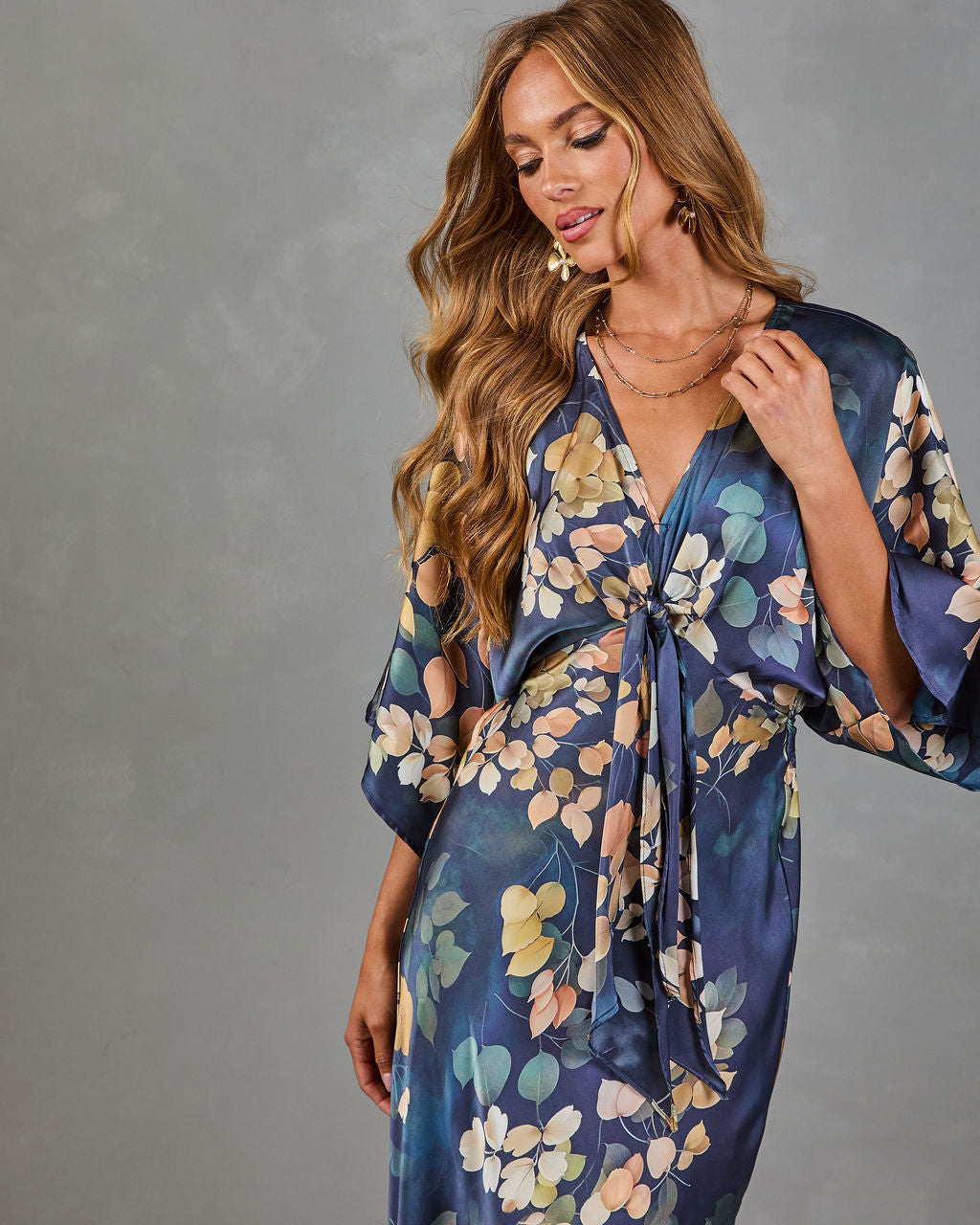 Painted Petals Floral Front Tie Maxi Dress