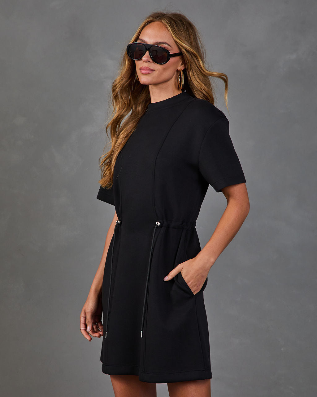 Layover Lounge Drawstring Waist Soft Form Mini Dress