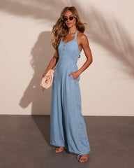 Coastal Theory Halter Neck Chambray Jumpsuit