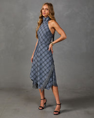 Raylan Plaid High Low Mock Neck Midi Dress