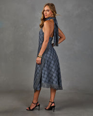 Raylan Plaid High Low Mock Neck Midi Dress