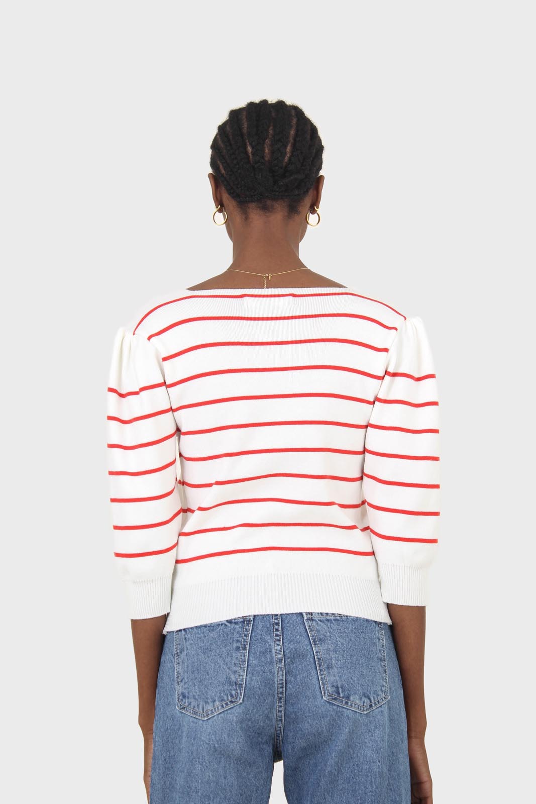 Ivory and red striped ruched front top