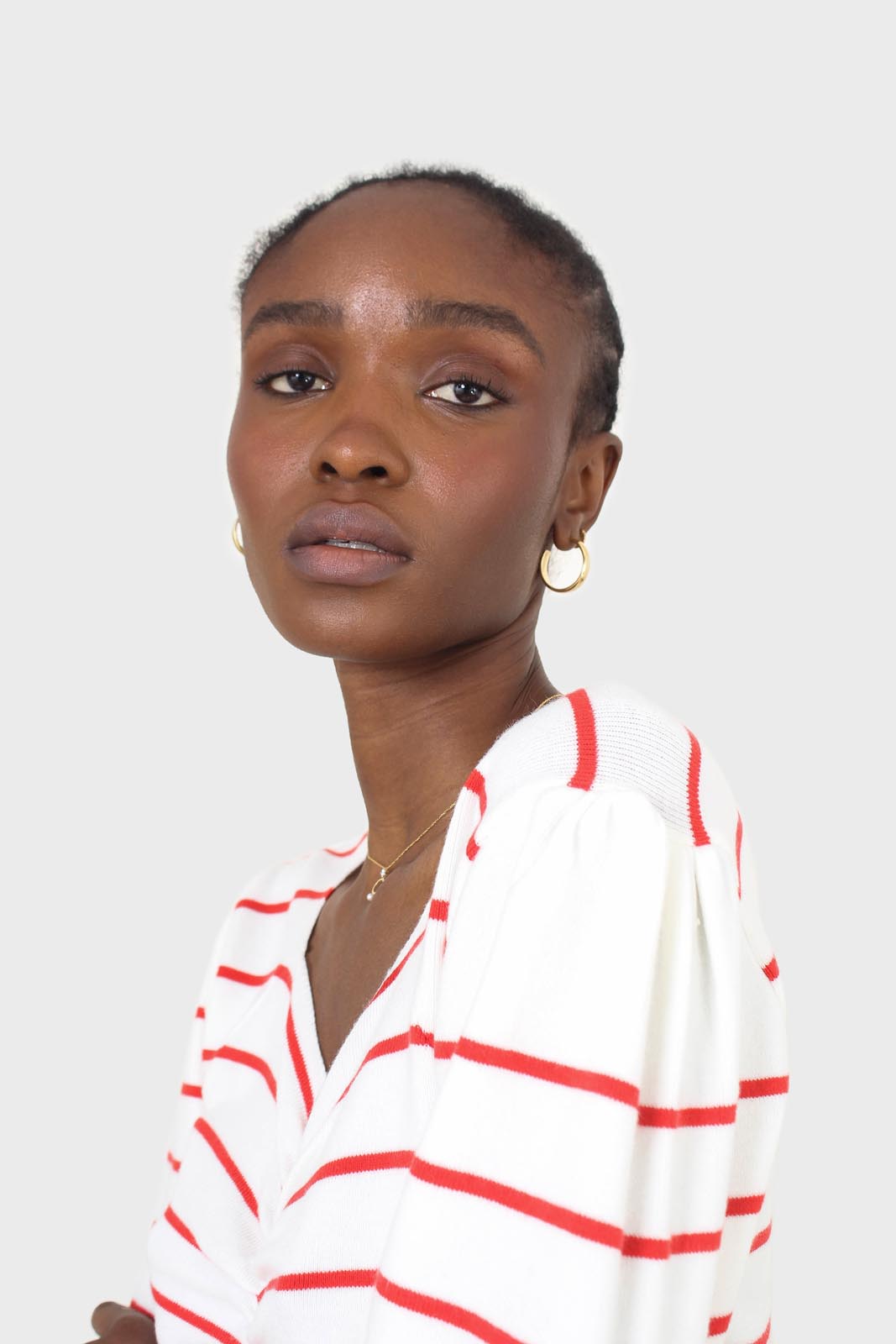 Ivory and red striped ruched front top