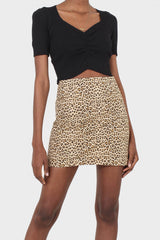 Beige leopard print mini skirt