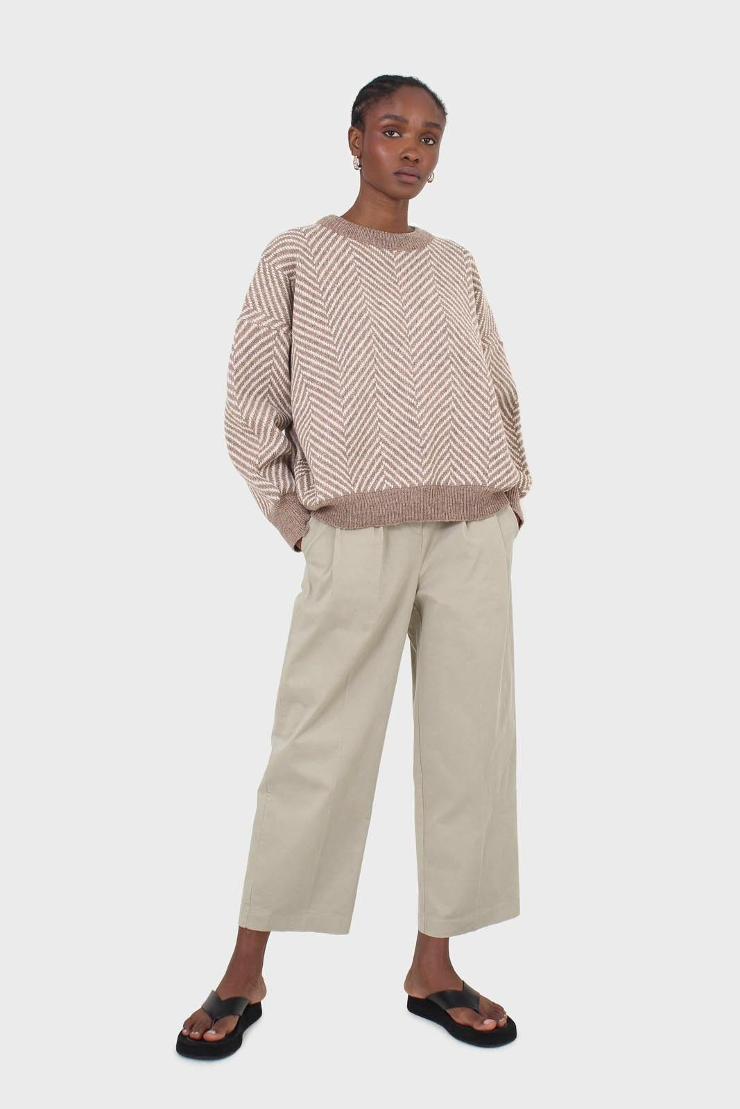 Brown and ivory herringbone jumper