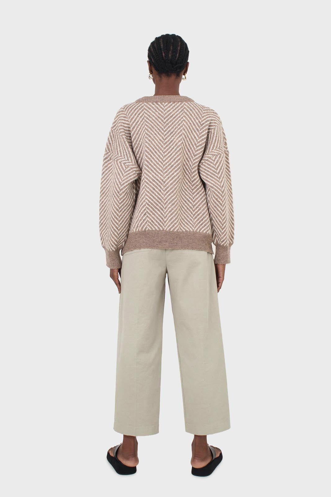 Brown and ivory herringbone jumper