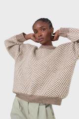 Brown and ivory herringbone jumper
