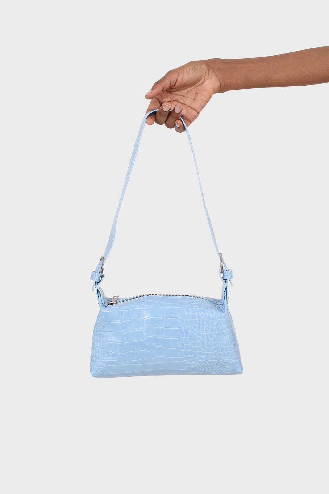 Blue croc effect vegan leather shoulder bag