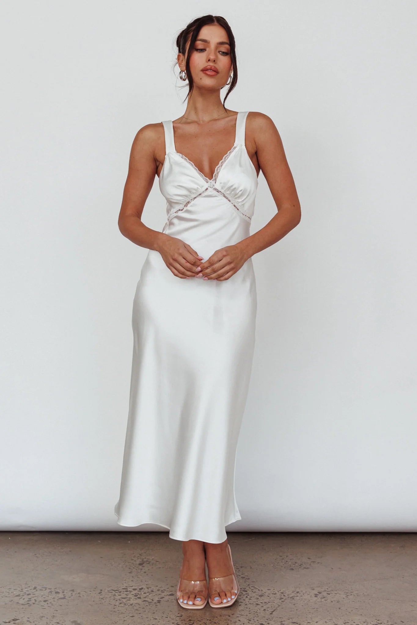 Nyah Lace Trim Midi Dress Off White