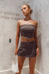 Hot Girl Summer Laced Back Crop Top Dark Grey