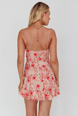 First Light Cami Strap Ruched Dress Floral Pink