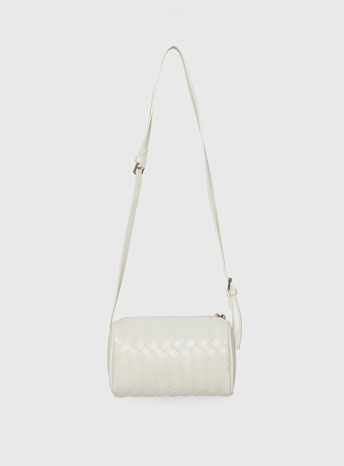 Corlee Woven Faux Leather Cylinder Bag Cream